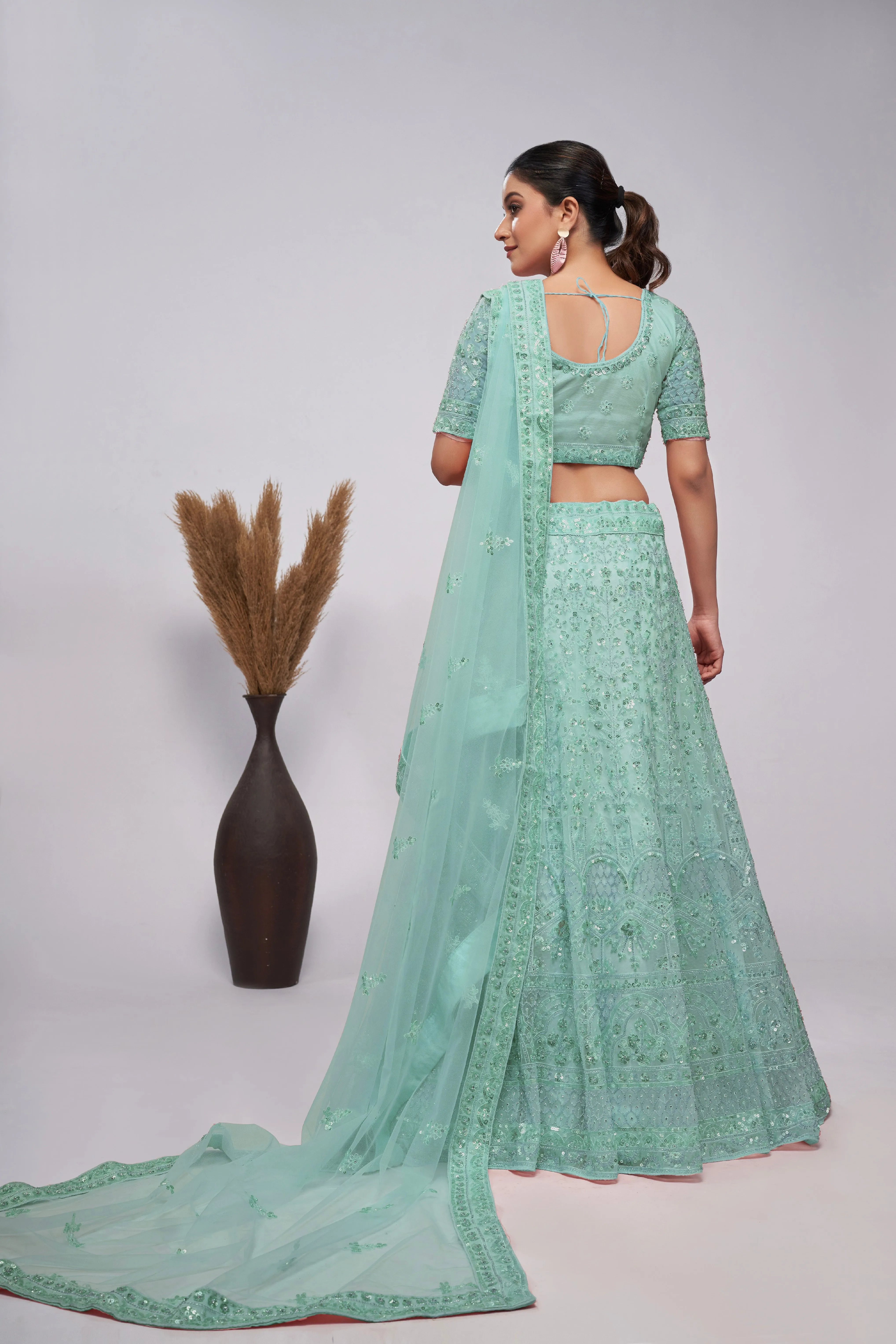Stunning Sky Blue Lehenga Set with Cutdana & Sequins Embroidery