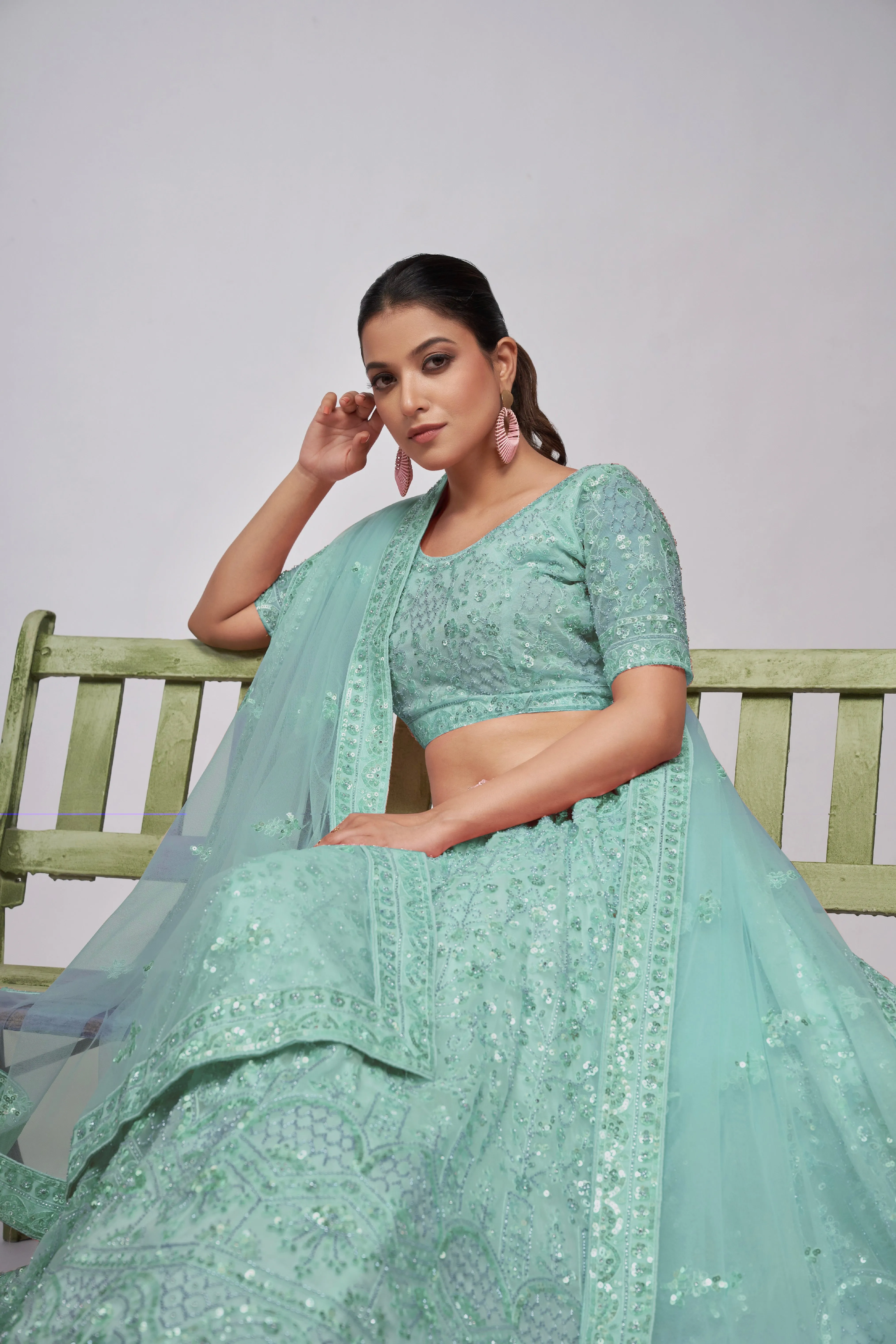 Stunning Sky Blue Lehenga Set with Cutdana & Sequins Embroidery