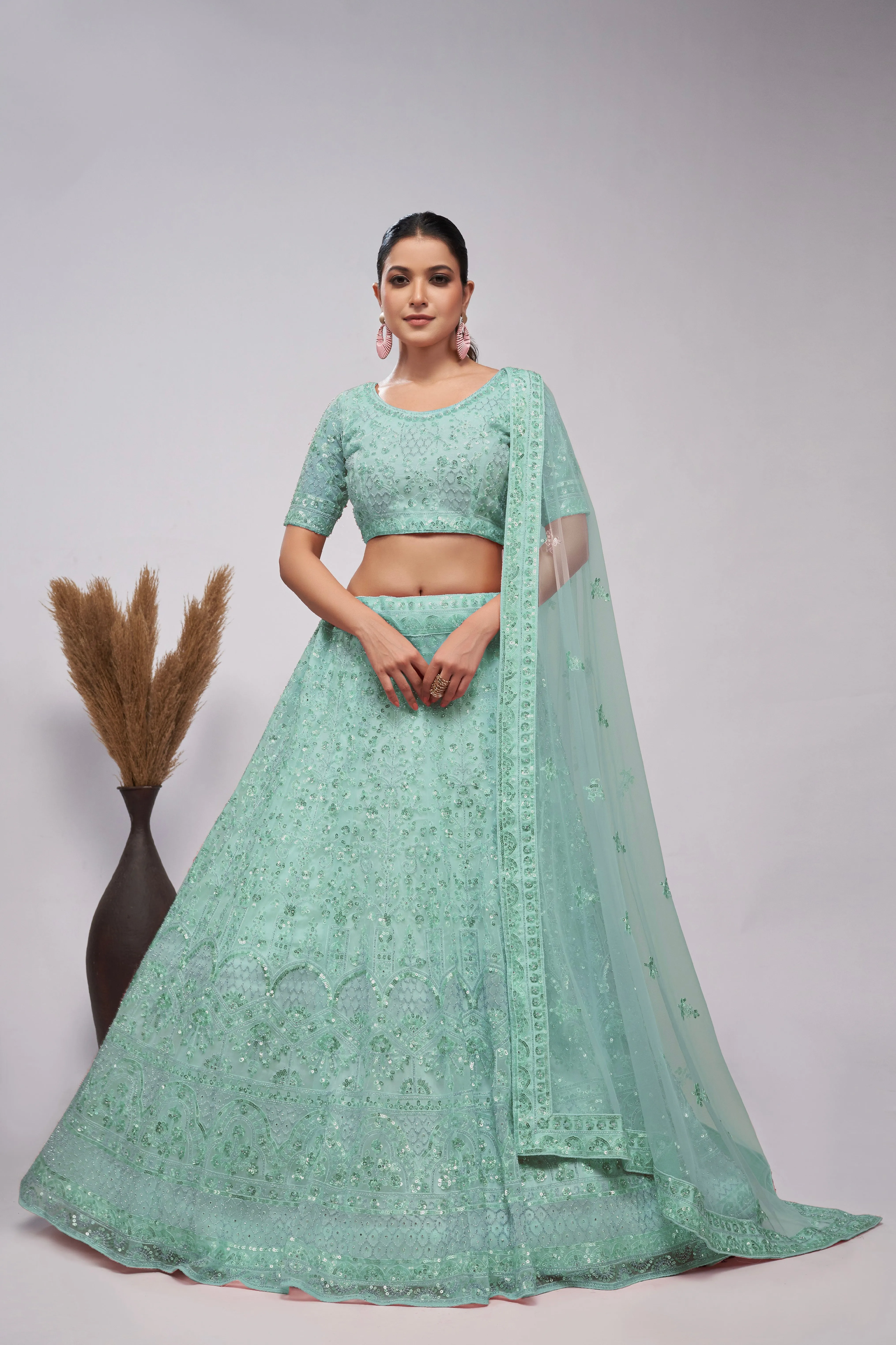 Stunning Sky Blue Lehenga Set with Cutdana & Sequins Embroidery