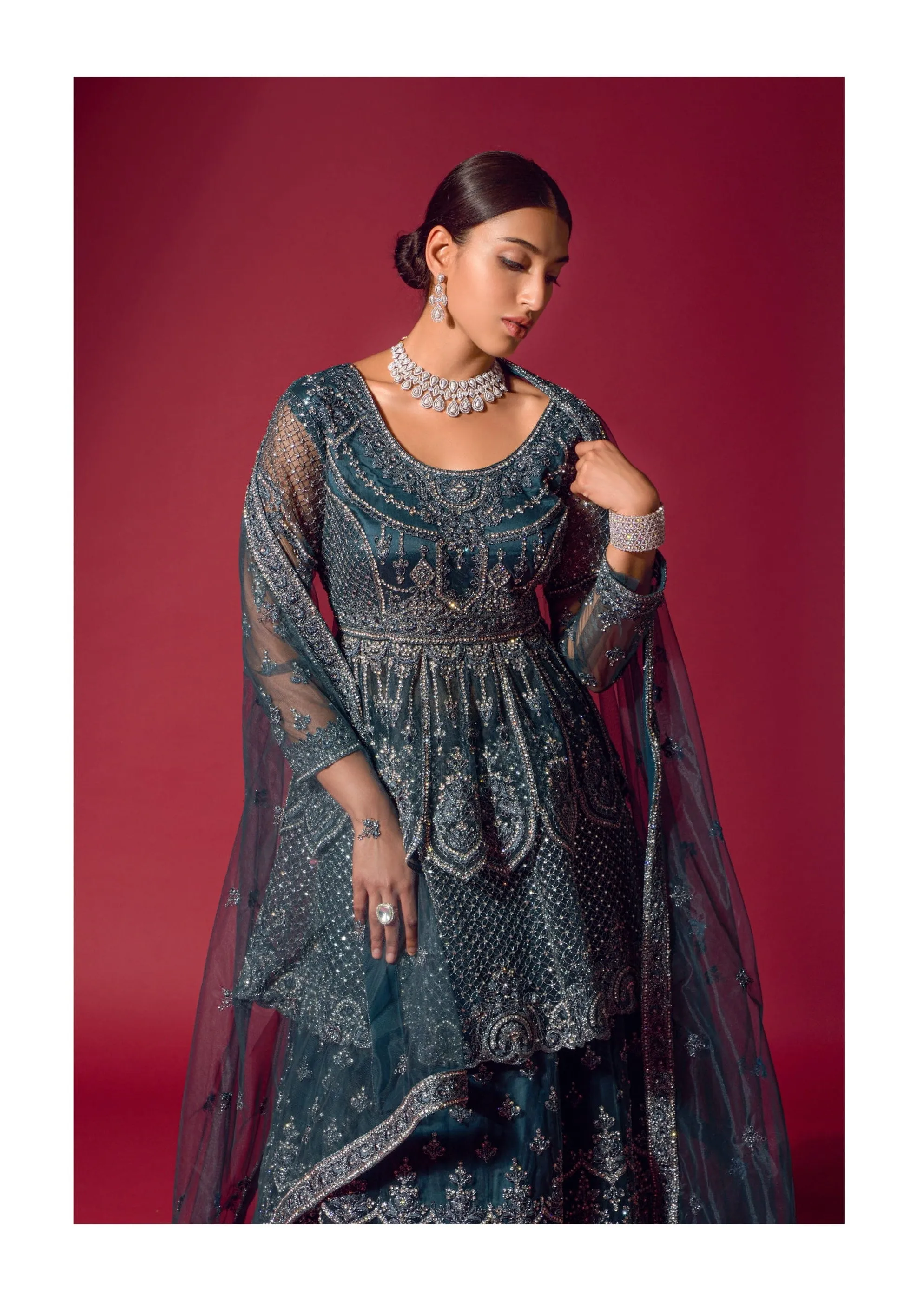 Stunning Teal Embroidered Bridal Lehenga for Timeless Elegance