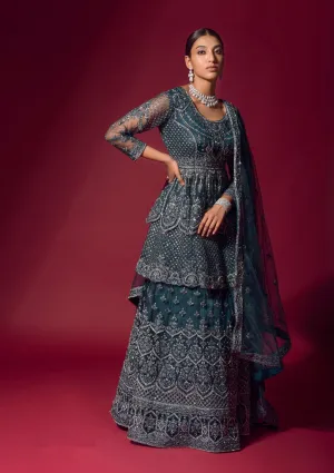 Stunning Teal Embroidered Bridal Lehenga for Timeless Elegance