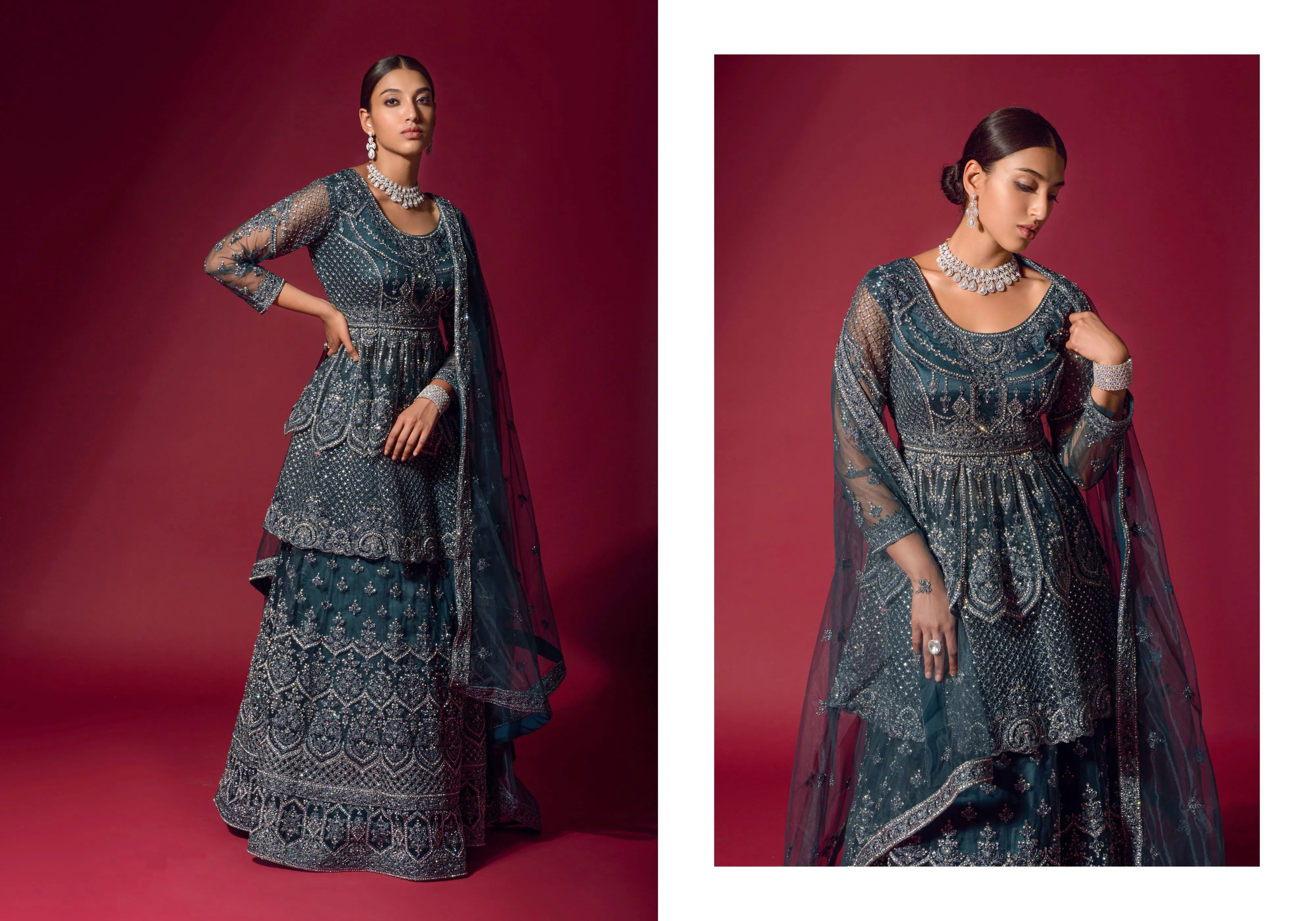 Stunning Teal Embroidered Bridal Lehenga for Timeless Elegance