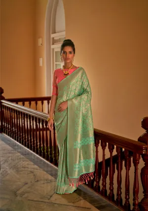 Stunning Traditional Saree with Weaving & Tassels - Perfect for Sangeet