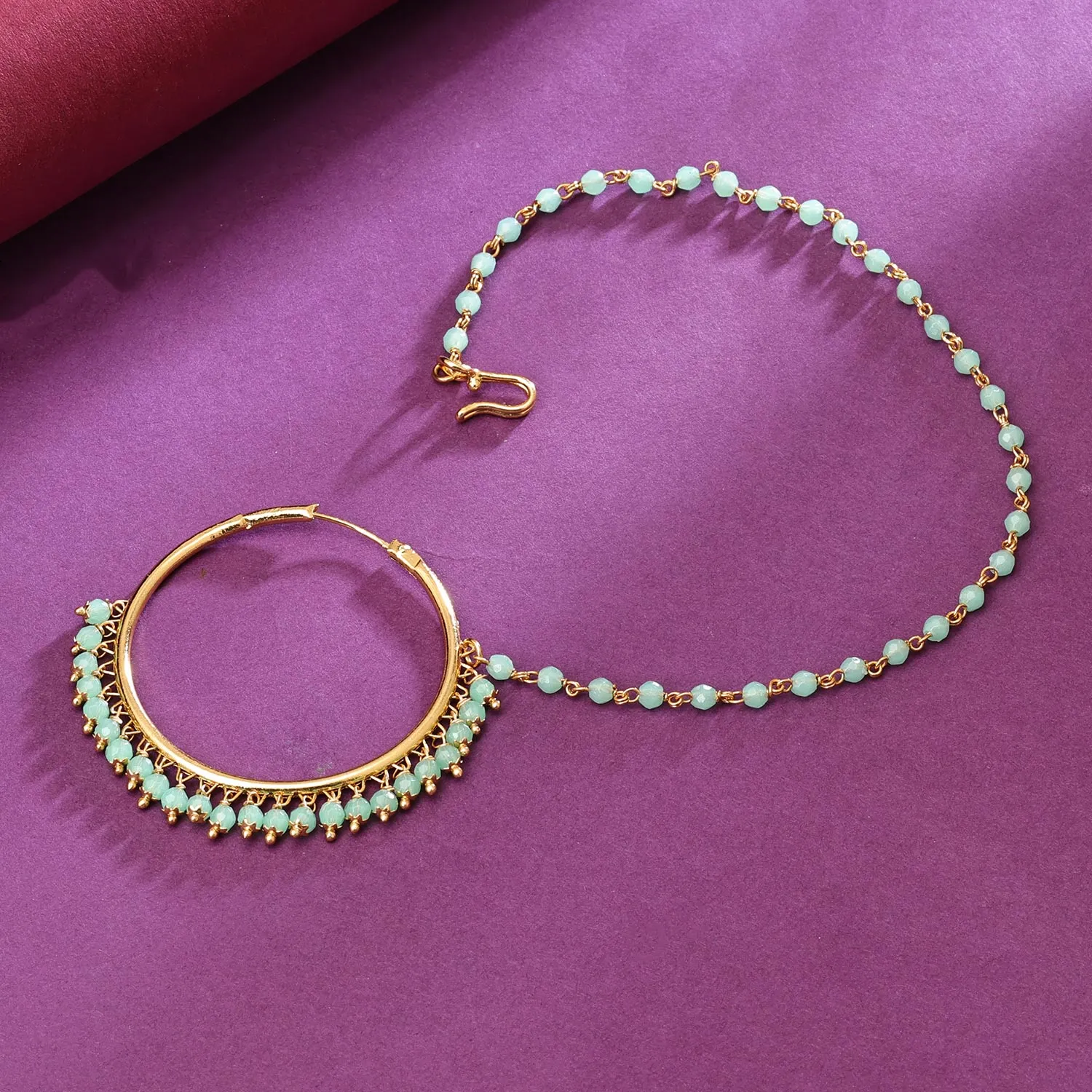 Sukkhi Stunning Green Gold Plated Pearl Nose Ring for Women