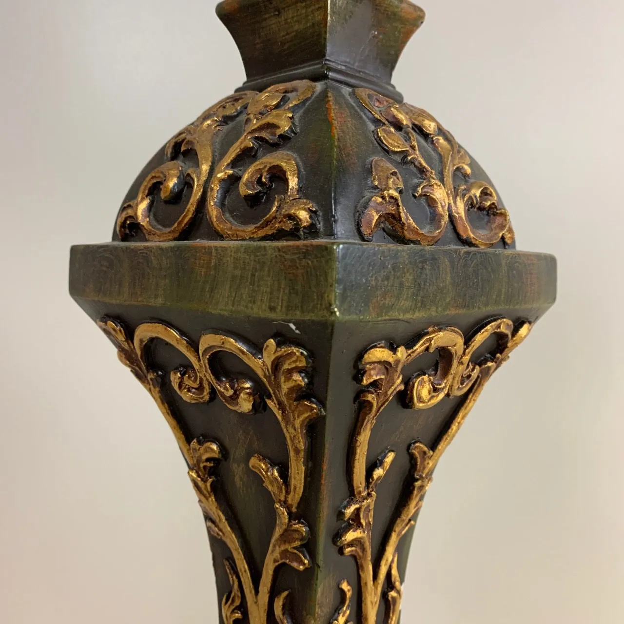 Table Lamp, Golden,  Dark Green, Ornate, Traditional