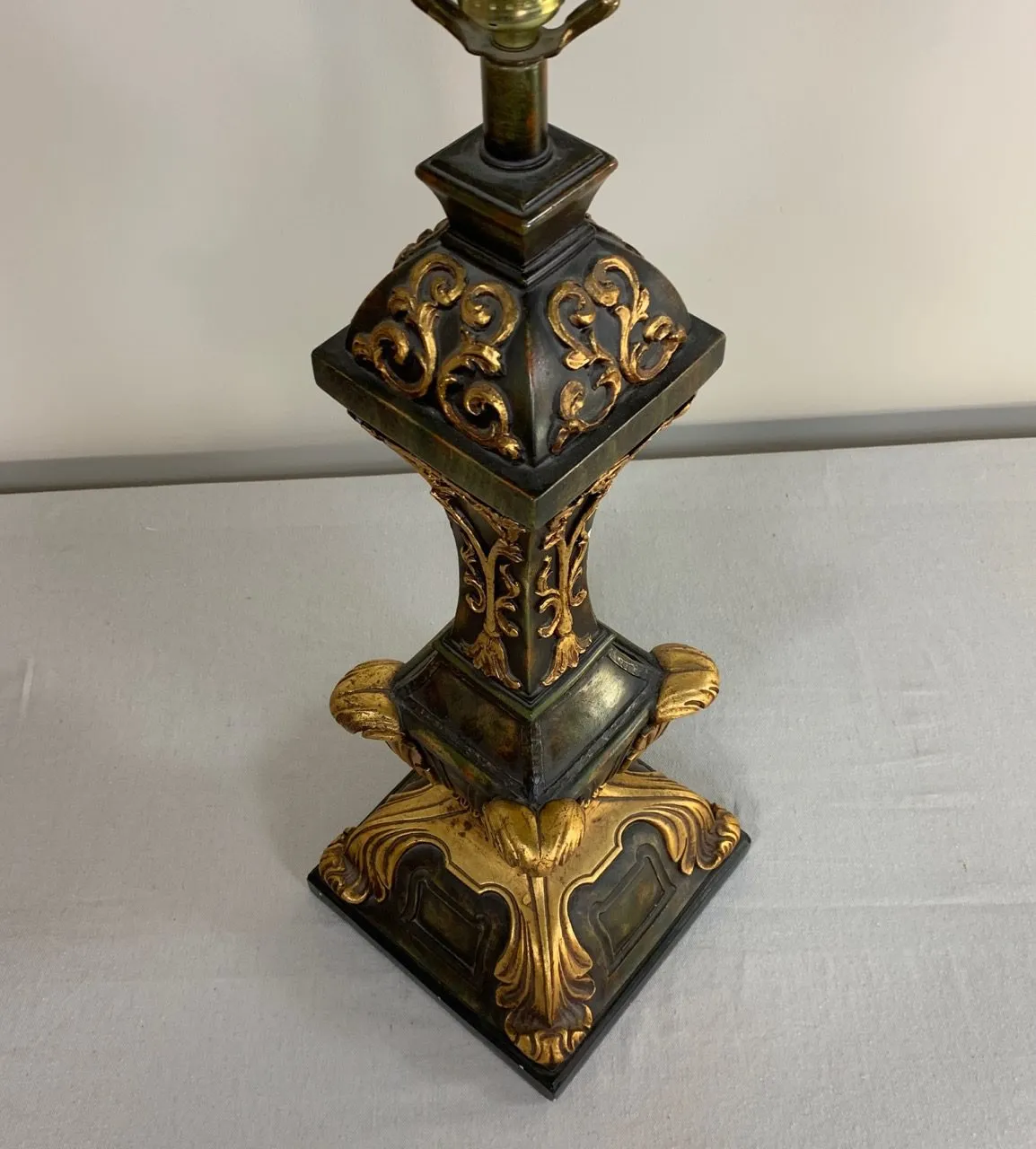 Table Lamp, Golden,  Dark Green, Ornate, Traditional