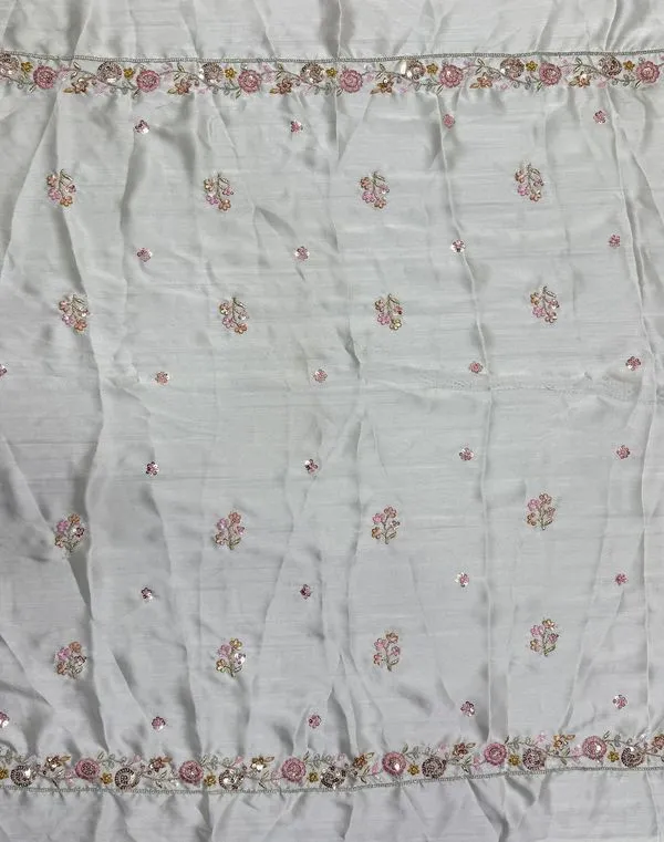 White Bridal Silk Lehenga with Stunning Embroidery and Stone Work