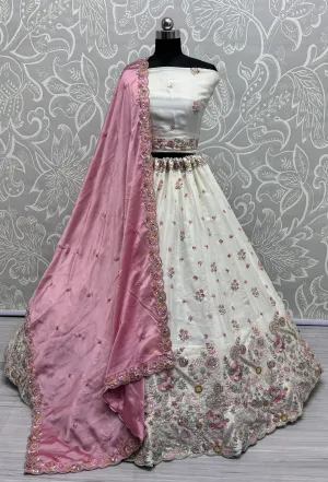 White Bridal Silk Lehenga with Stunning Embroidery and Stone Work