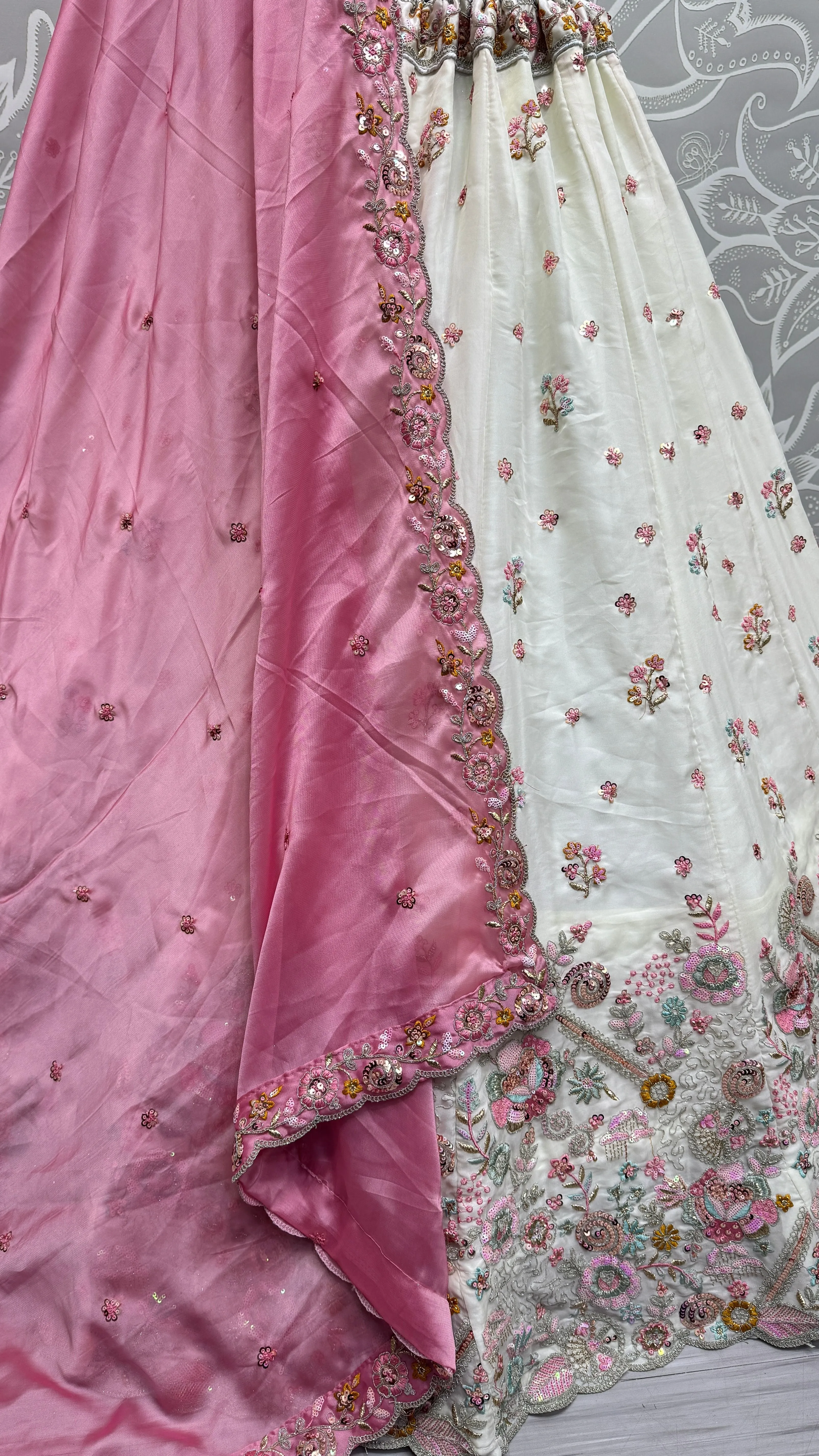 White Bridal Silk Lehenga with Stunning Embroidery and Stone Work