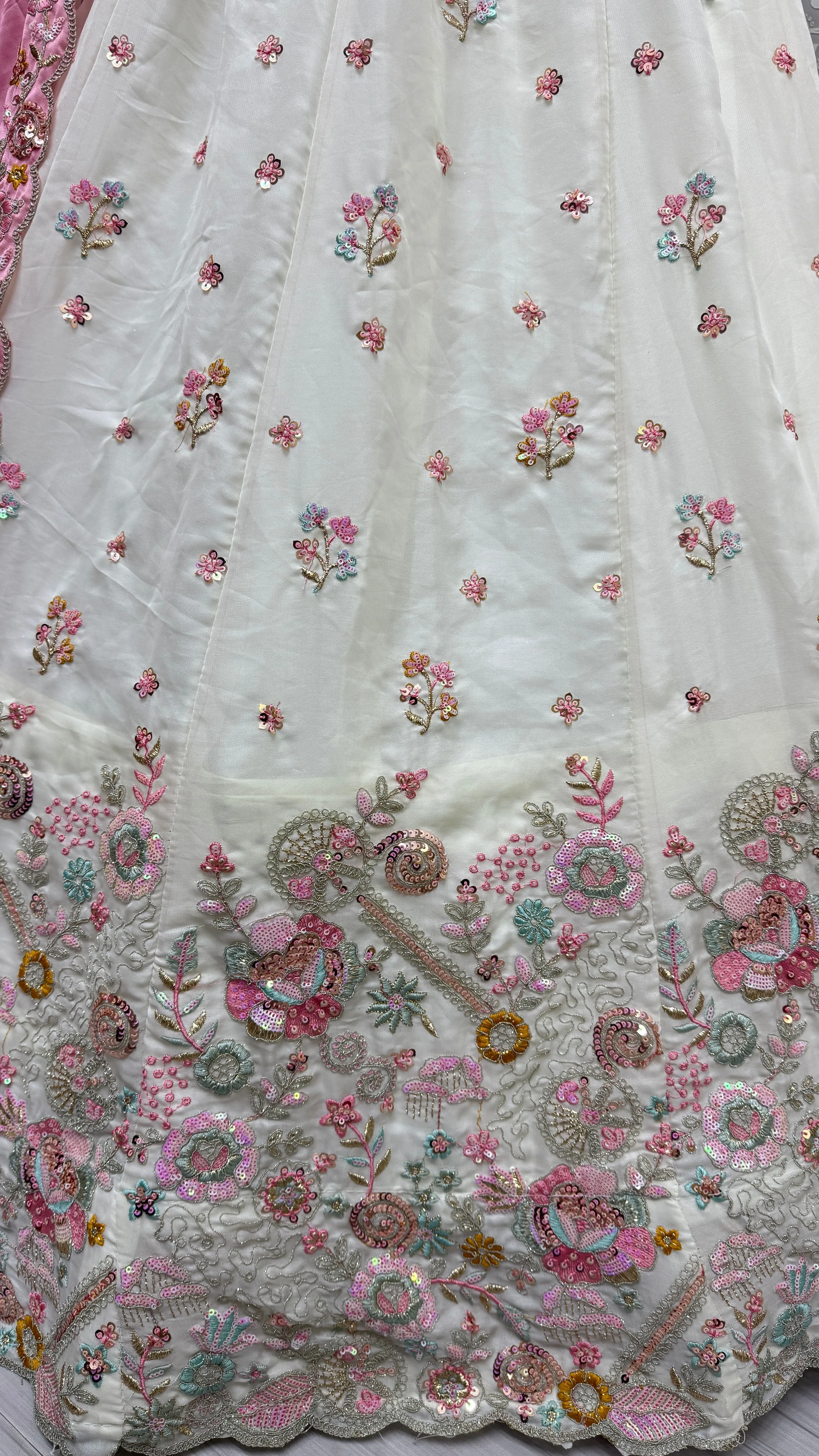 White Bridal Silk Lehenga with Stunning Embroidery and Stone Work